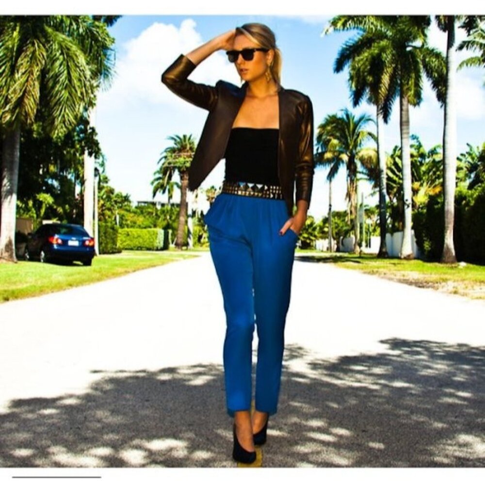 Alexis Blue Elastic Waist High Waisted Draped Trousers Size S Harem Pants